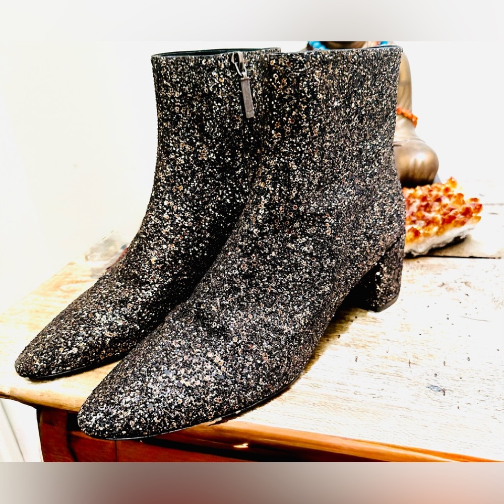 Saint Laurent Gold &Black sequined ankle booties